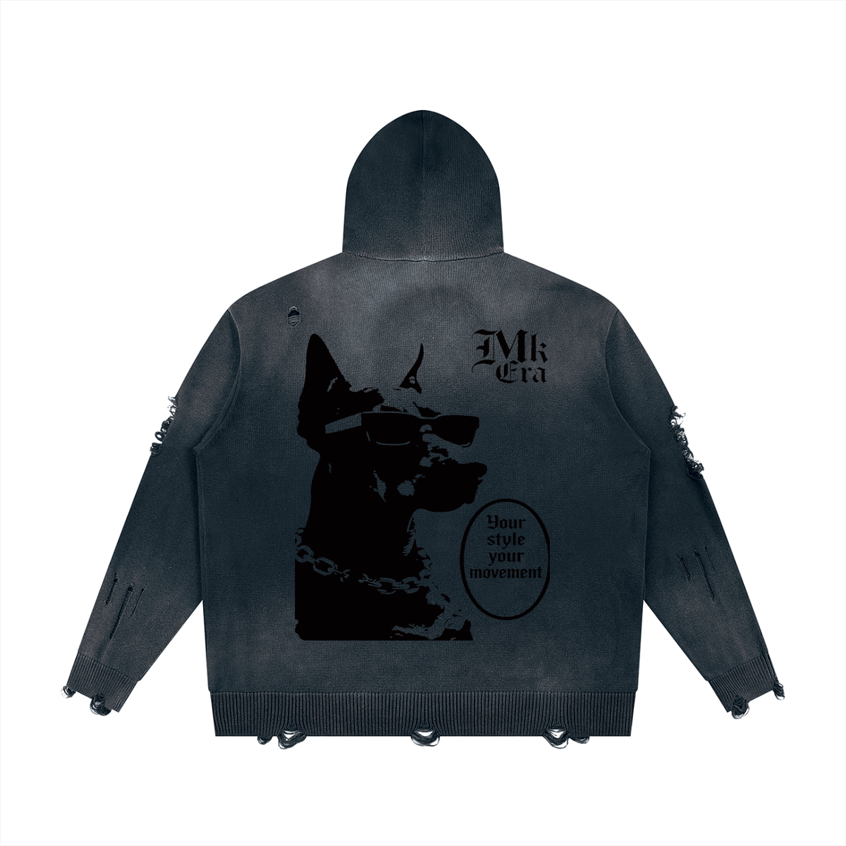Unisex Distressed Full Zip Sweater