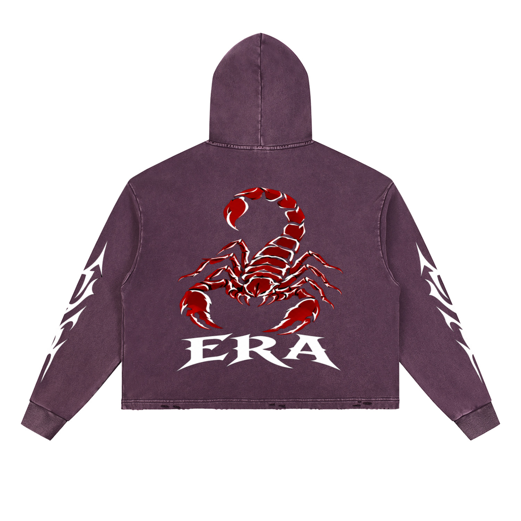 Vintage Washed Frayed-Hem Hoodie