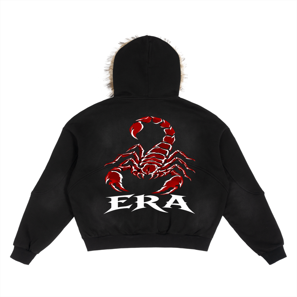Sun Fade Boxy Detachable Fur Hoodie