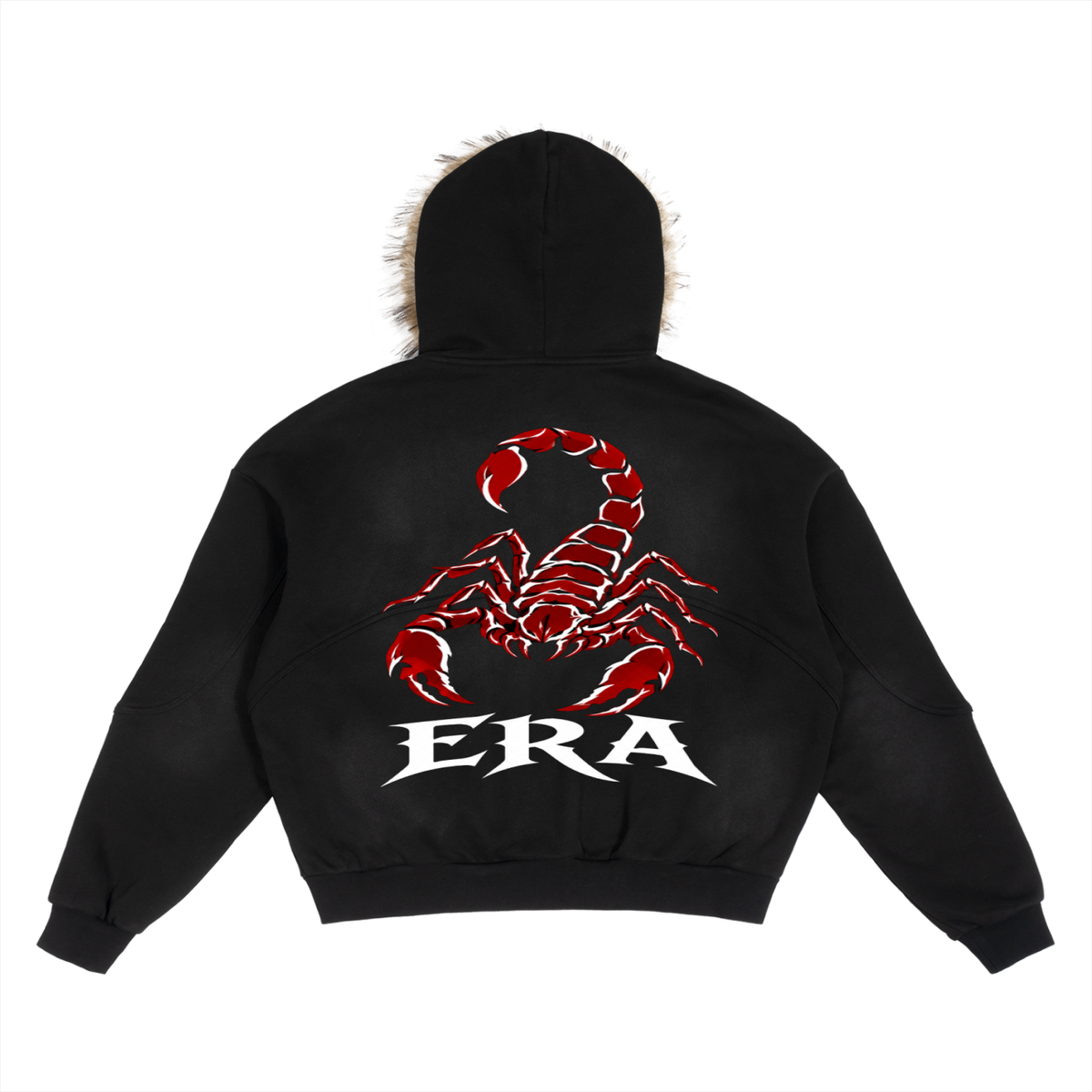 Sun Fade Boxy Detachable Fur Hoodie