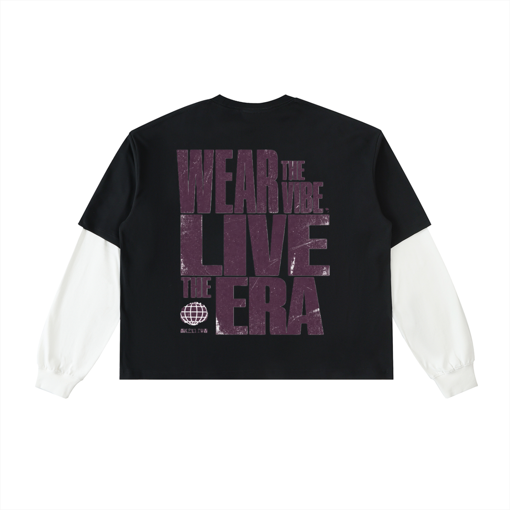 Layered Contrast Sleeve Cotton T-Shirt