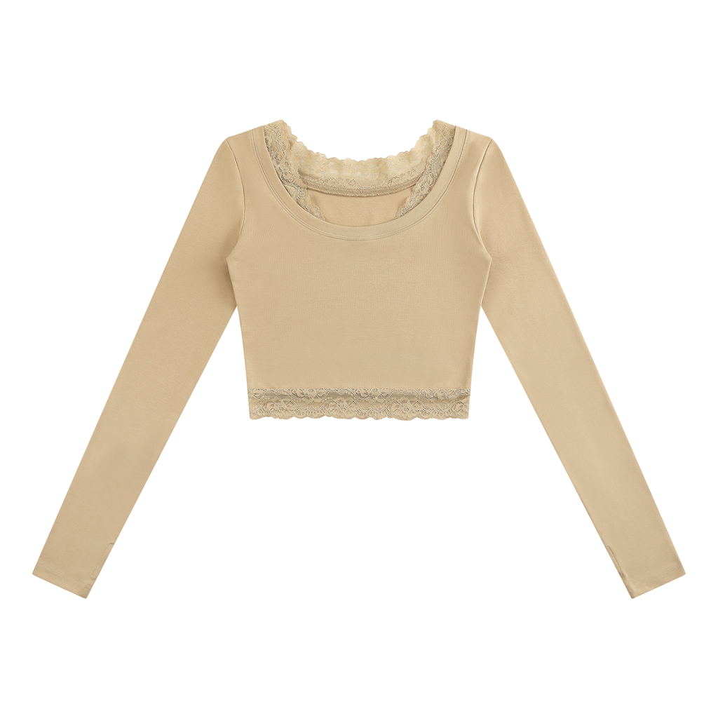 Women's Lace Trim Long Sleeve T-Shirt
