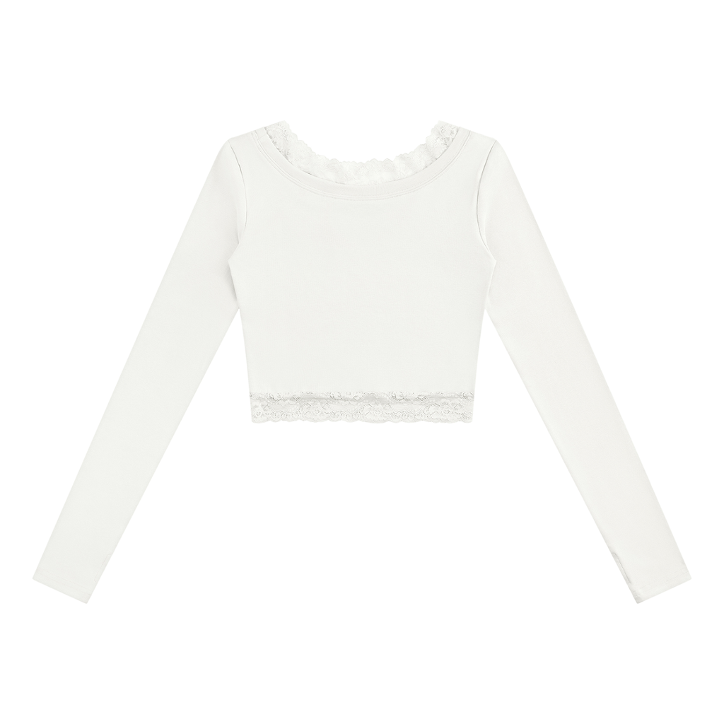Women's Lace Trim Long Sleeve T-Shirt