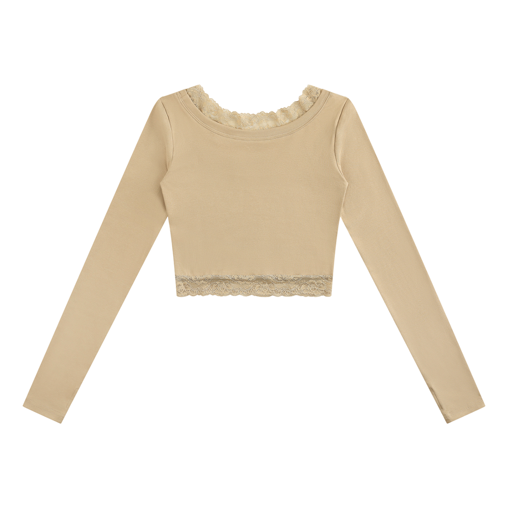Women's Lace Trim Long Sleeve T-Shirt