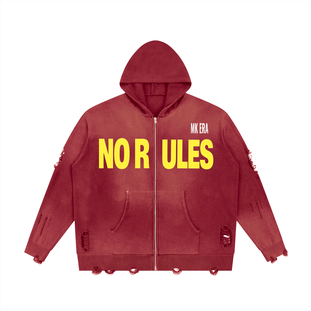 Unisex Distressed Full Zip Sweater