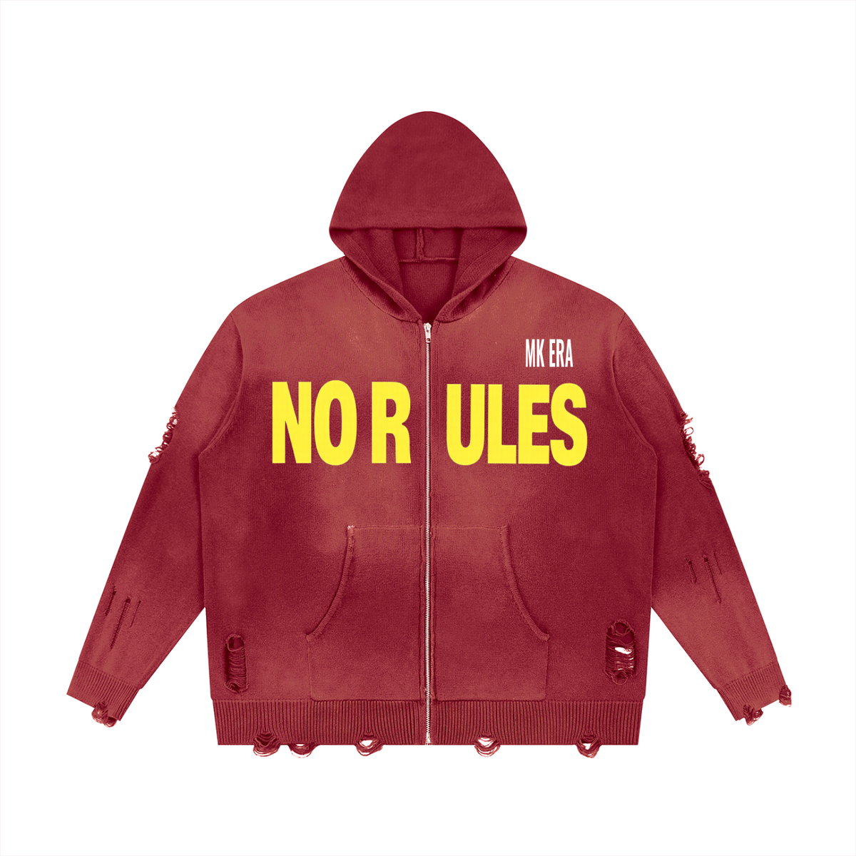 Unisex Distressed Full Zip Sweater