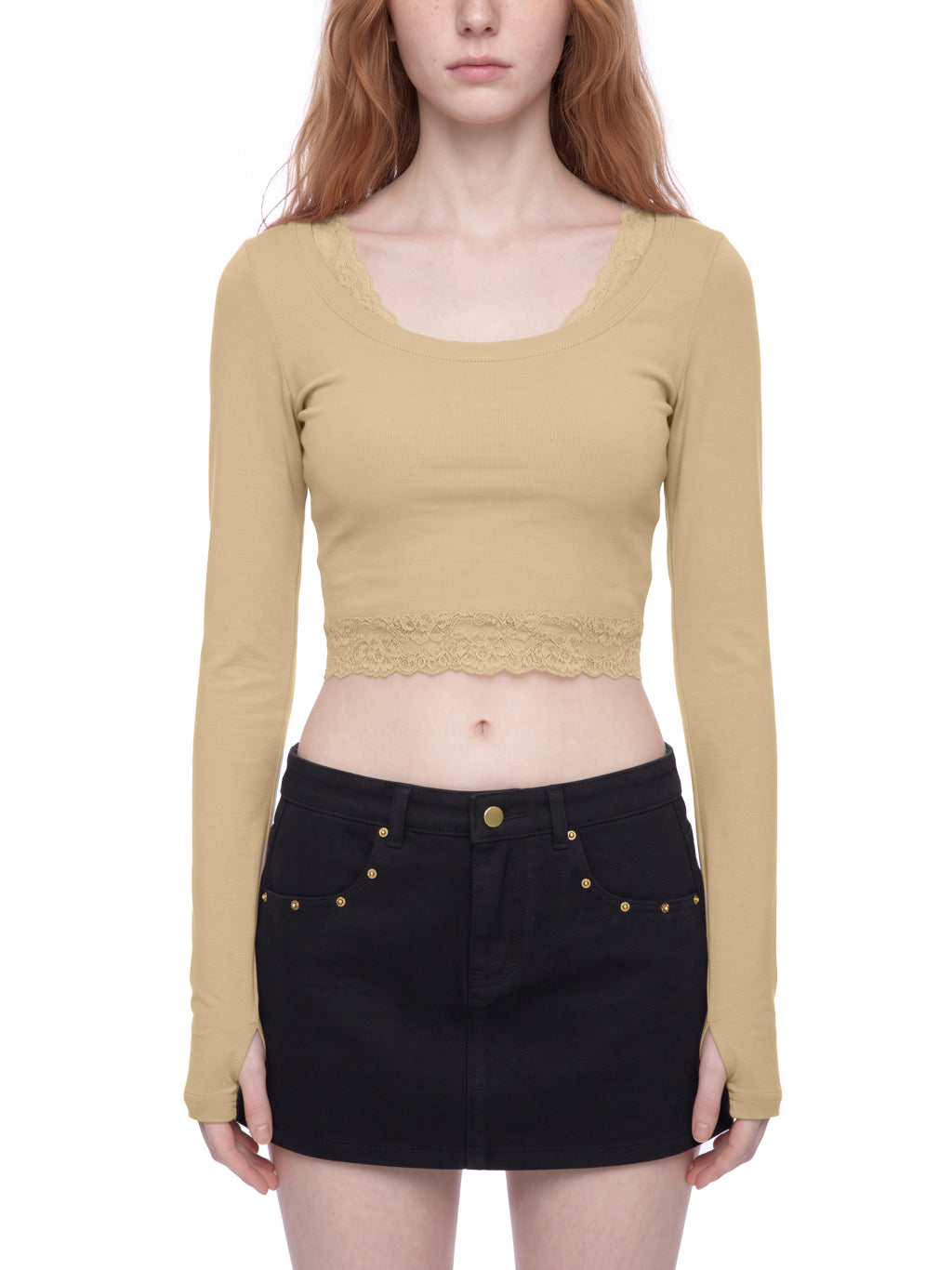 Women's Lace Trim Long Sleeve T-Shirt