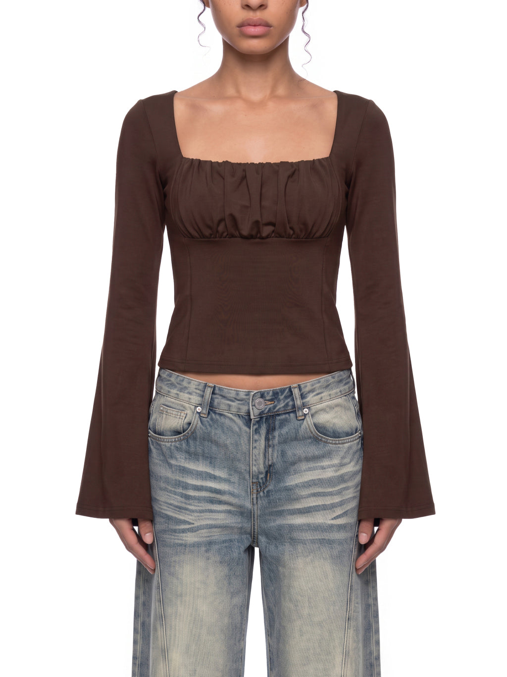 Women's Ruched Bell Sleeve T-Shirt