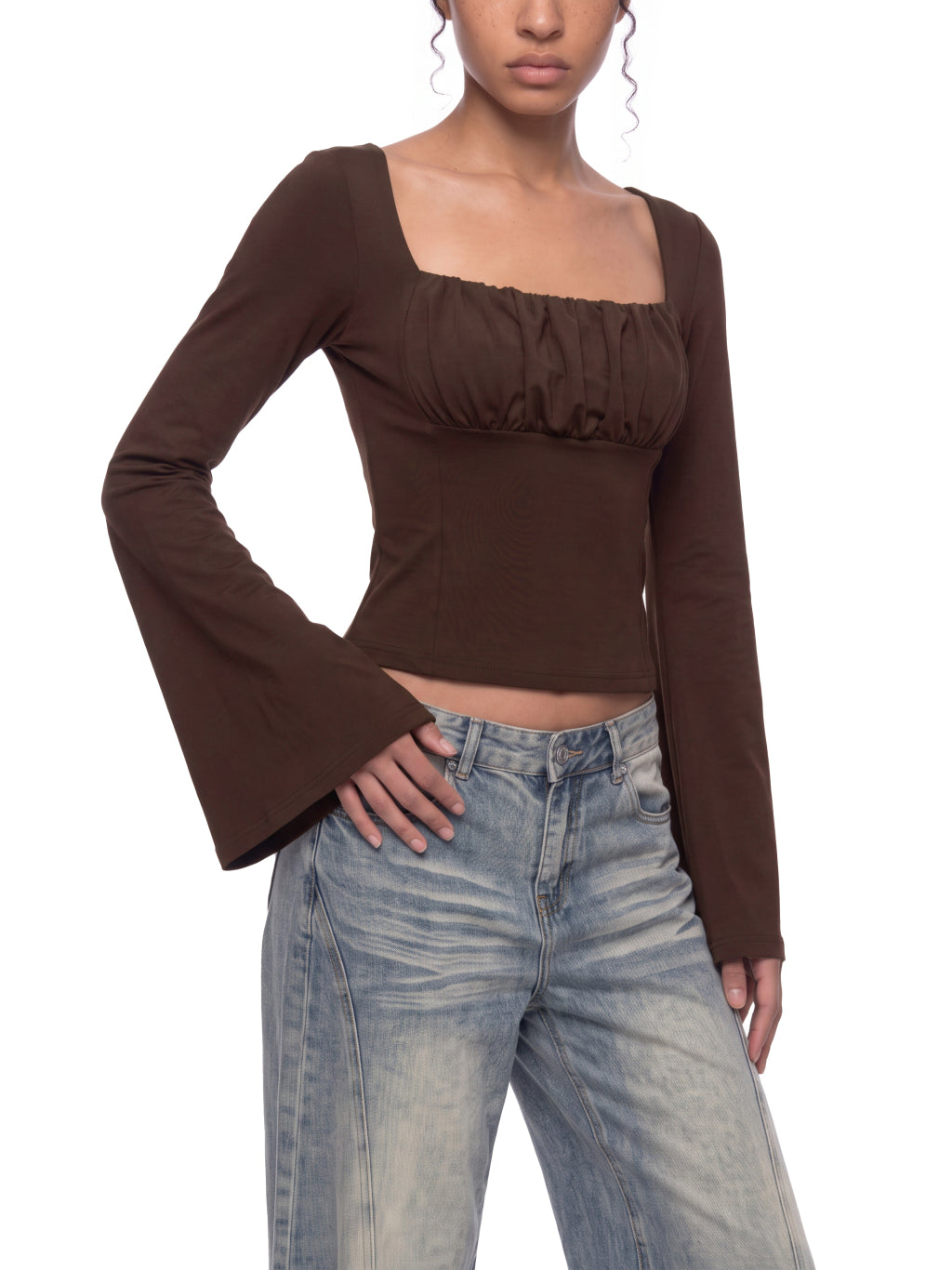 Women's Ruched Bell Sleeve T-Shirt