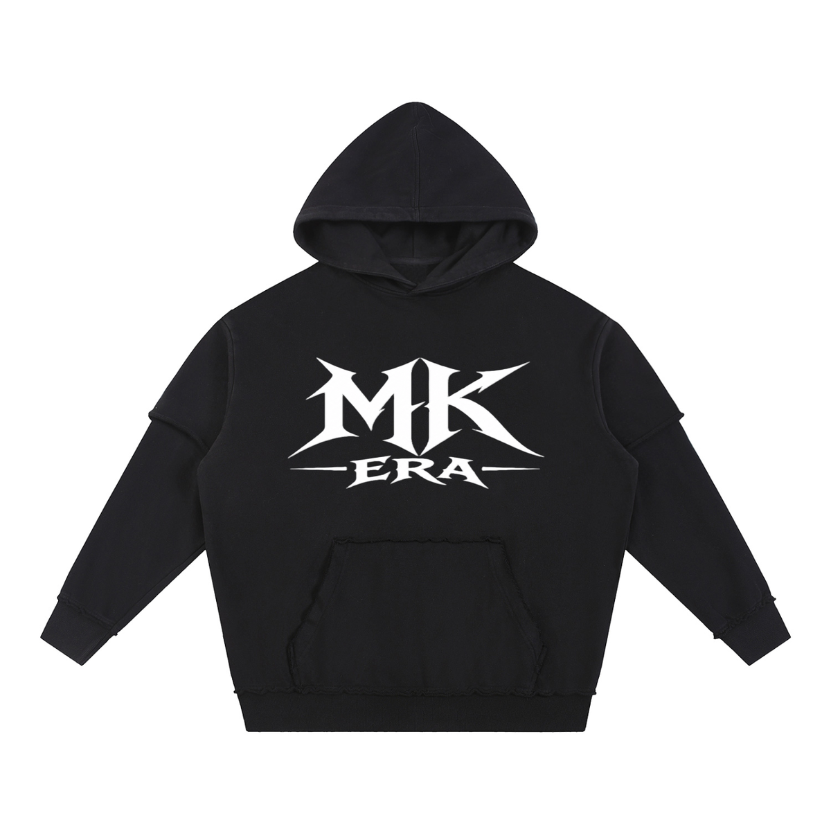 Snow Washed Raw Edge Double Layered Hoodie