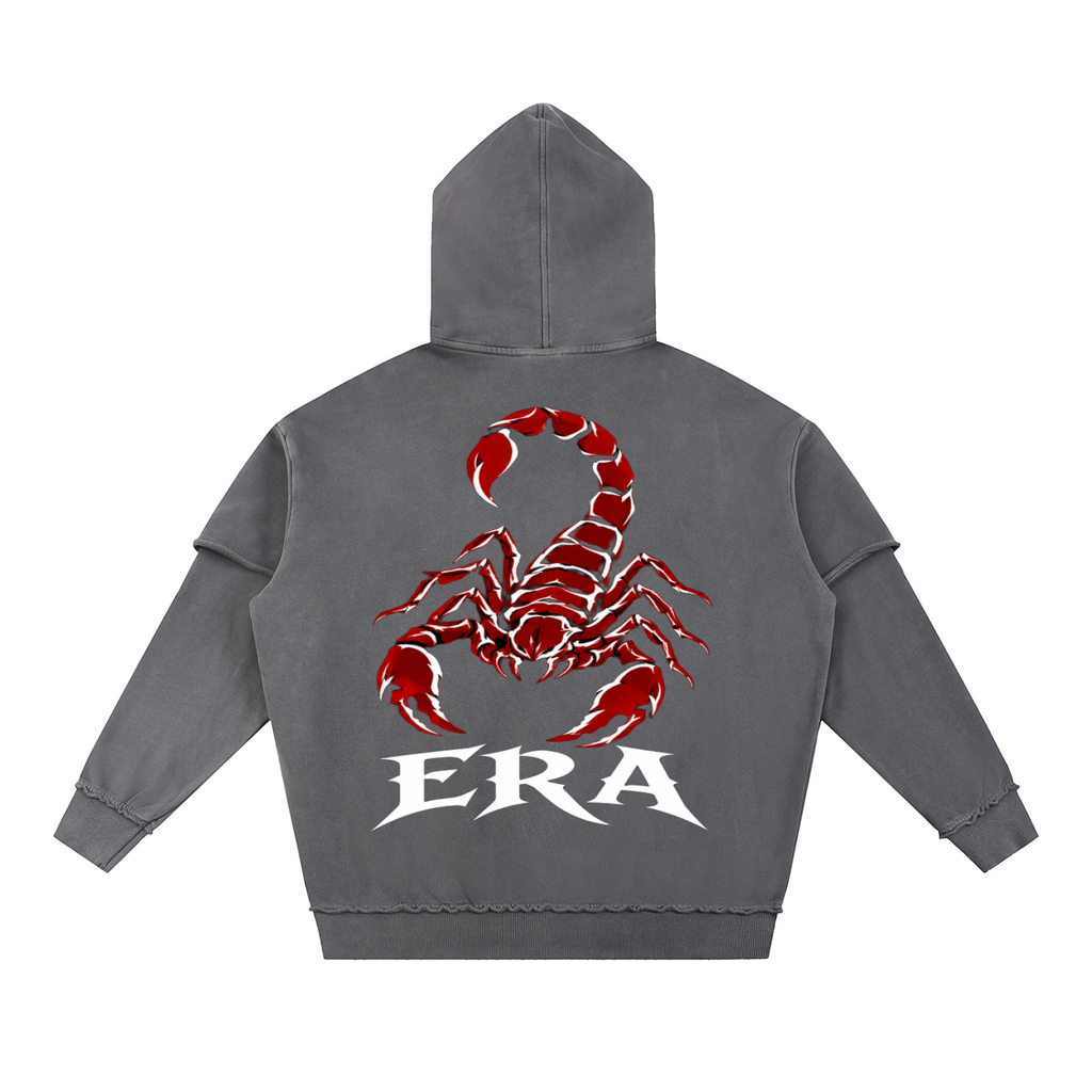 Snow Washed Raw Edge Double Layered Hoodie
