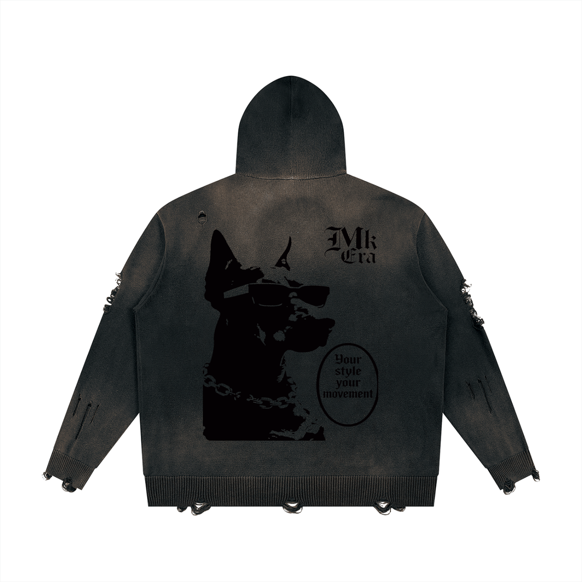 Unisex Distressed Full Zip Sweater