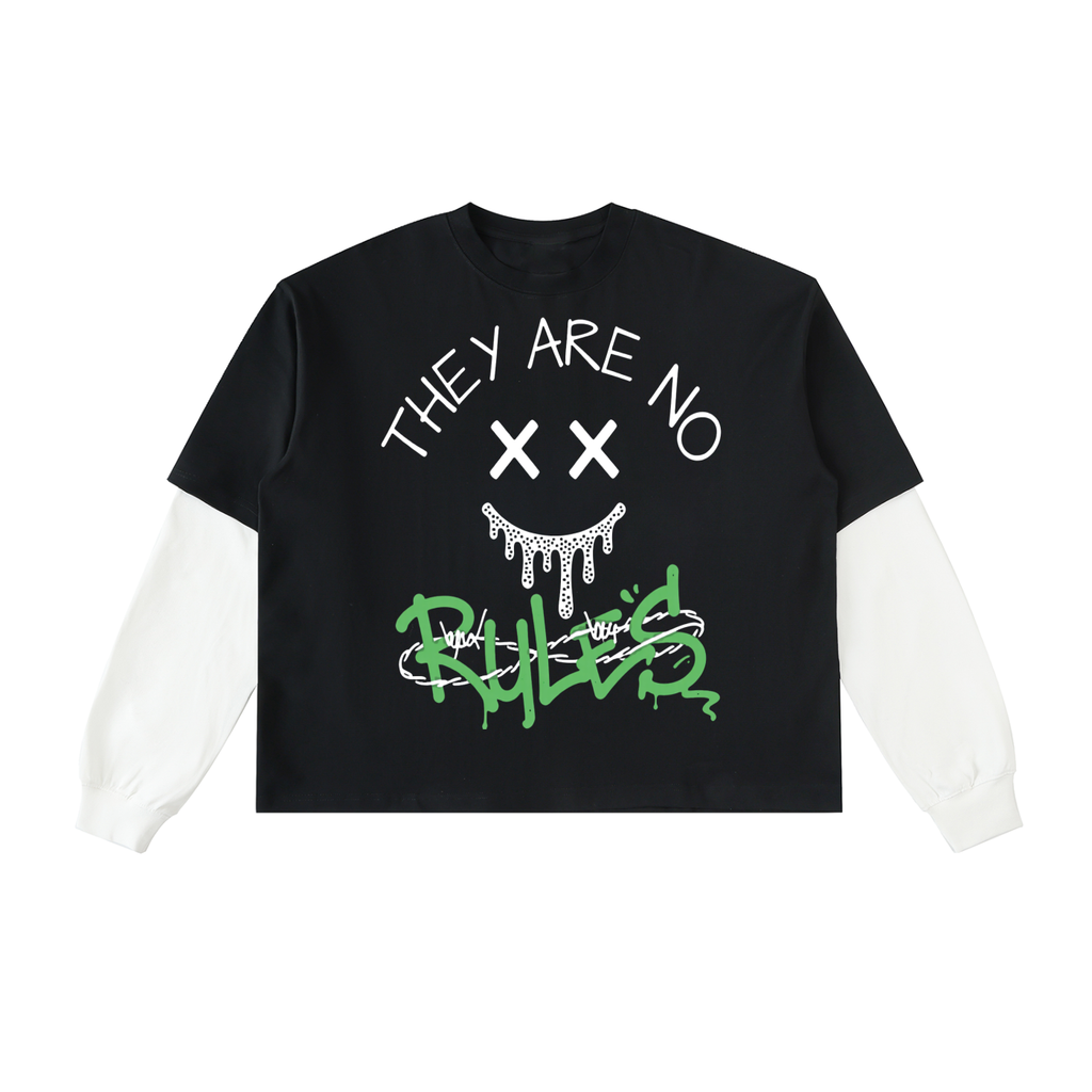 Layered Contrast Sleeve Cotton T-Shirt