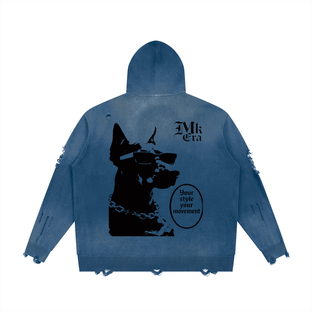 Unisex Distressed Full Zip Sweater